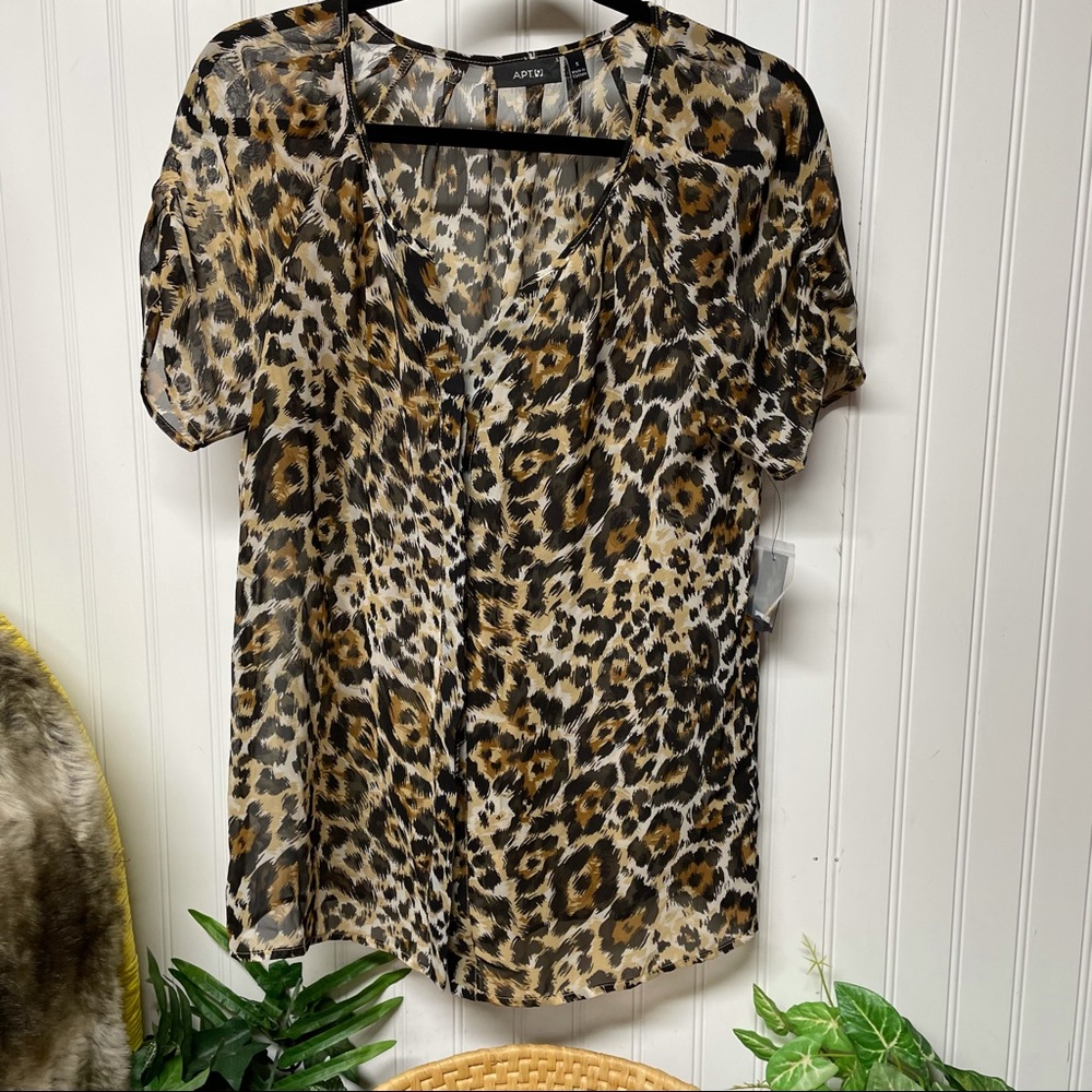 Apt 9 Leopard Print Sheer Blouse Size Small - image 1